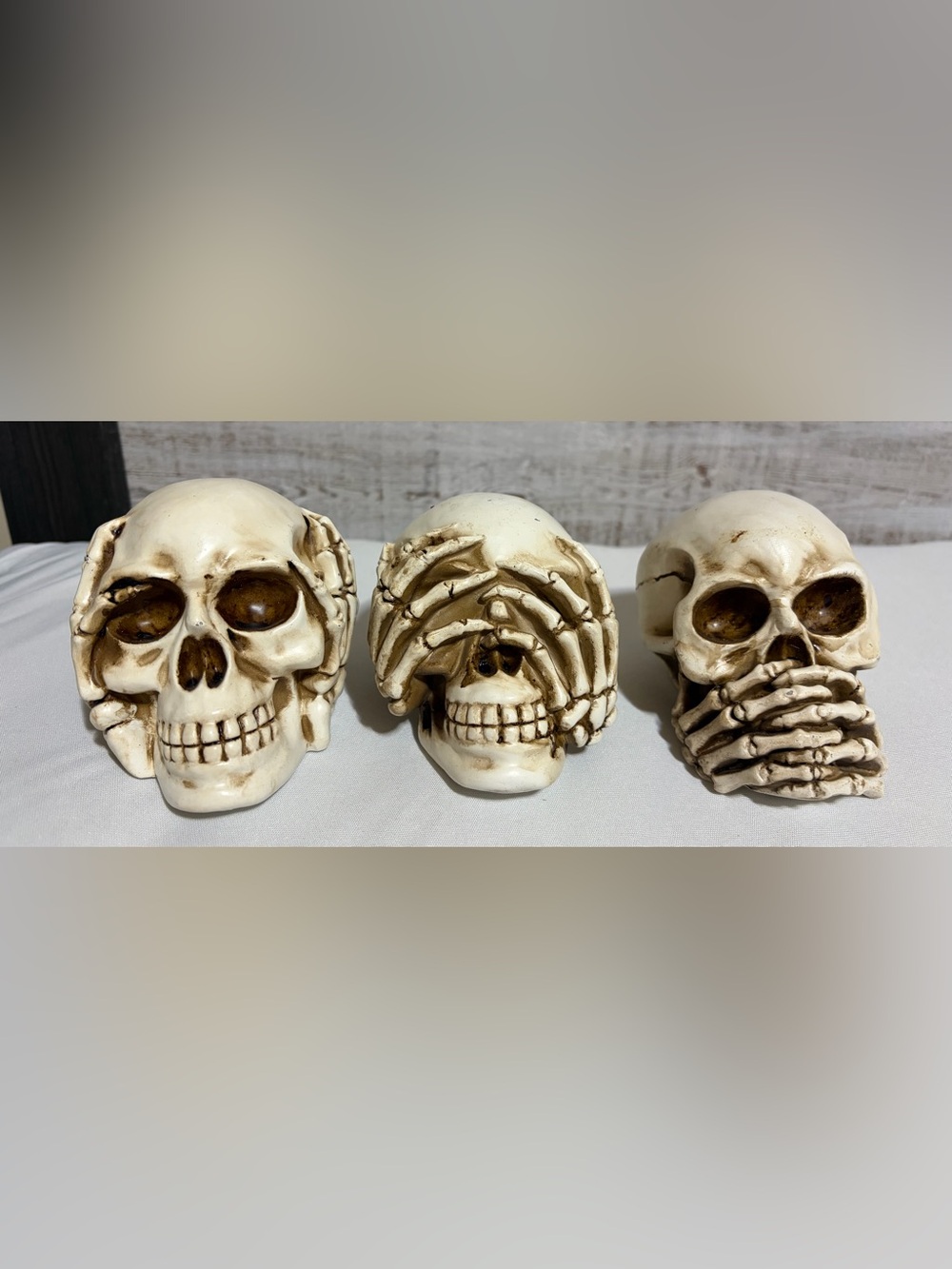 • Three Wise Skulls Halloween Tabletop Decor Set of 3 See Hear Speak No Evil